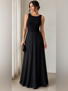 Tadashi Petites Elegant Black Banded Sleeveless Evening Gown